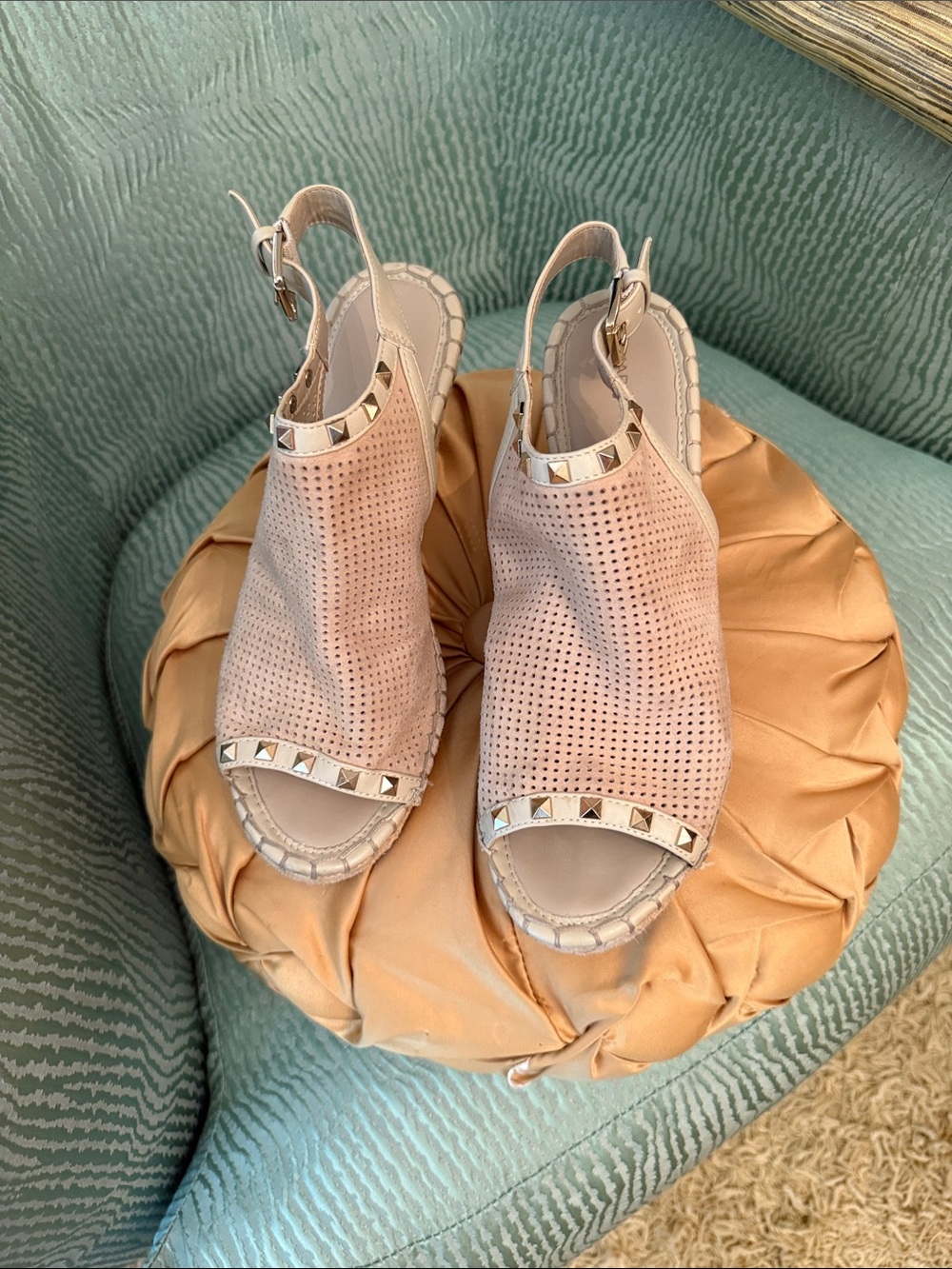 Marc Fisher Blush Pink Perforated Studded Slingback Sandals